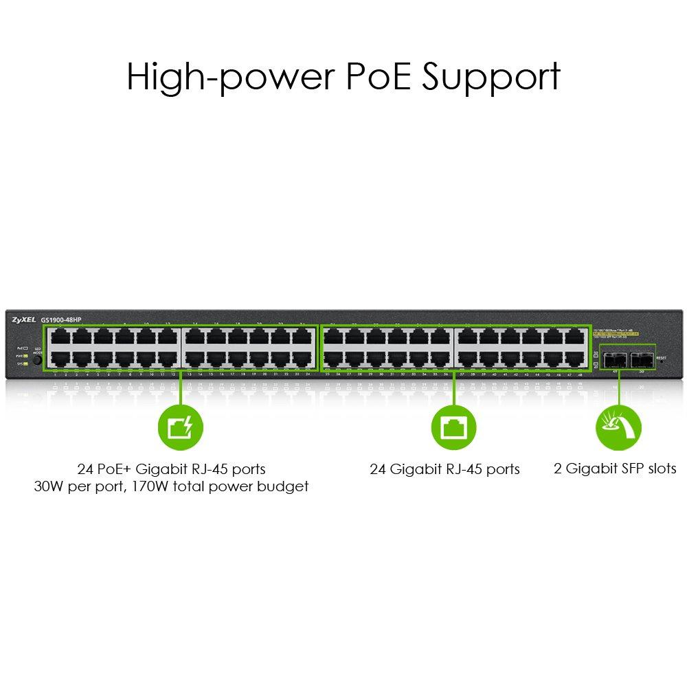 zyxel-48-porte-gigabit-poe-switch-gestione-smart-montaggio-in-rack-48-porte-poe-con-budget-da-170-w-e-2-porte-sfp-vlan-igmp-qos-garanzia-a-vita-gs1900-48hp