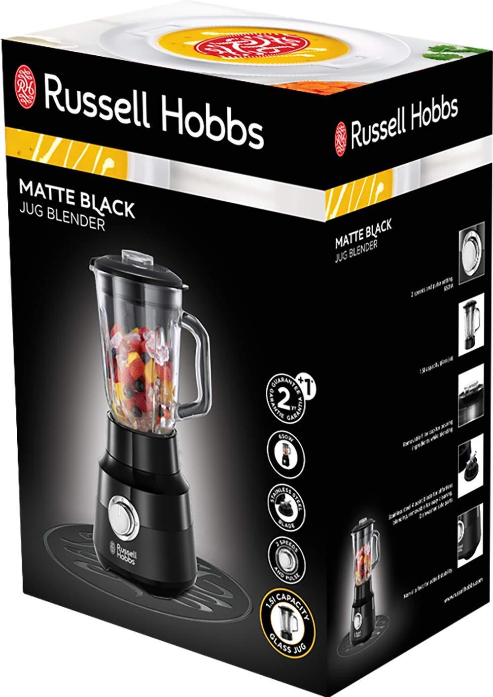 russell-hobbs-frullatore-elettrico-recipiente-in-vetro-da-1-5-l-motore-potente-da-0-9-hp-tritaghiaccio-lama-in-acciaio-inox-smoothie-mixer-senza-bpa-tritatutto-elettrico-nero-24722-56