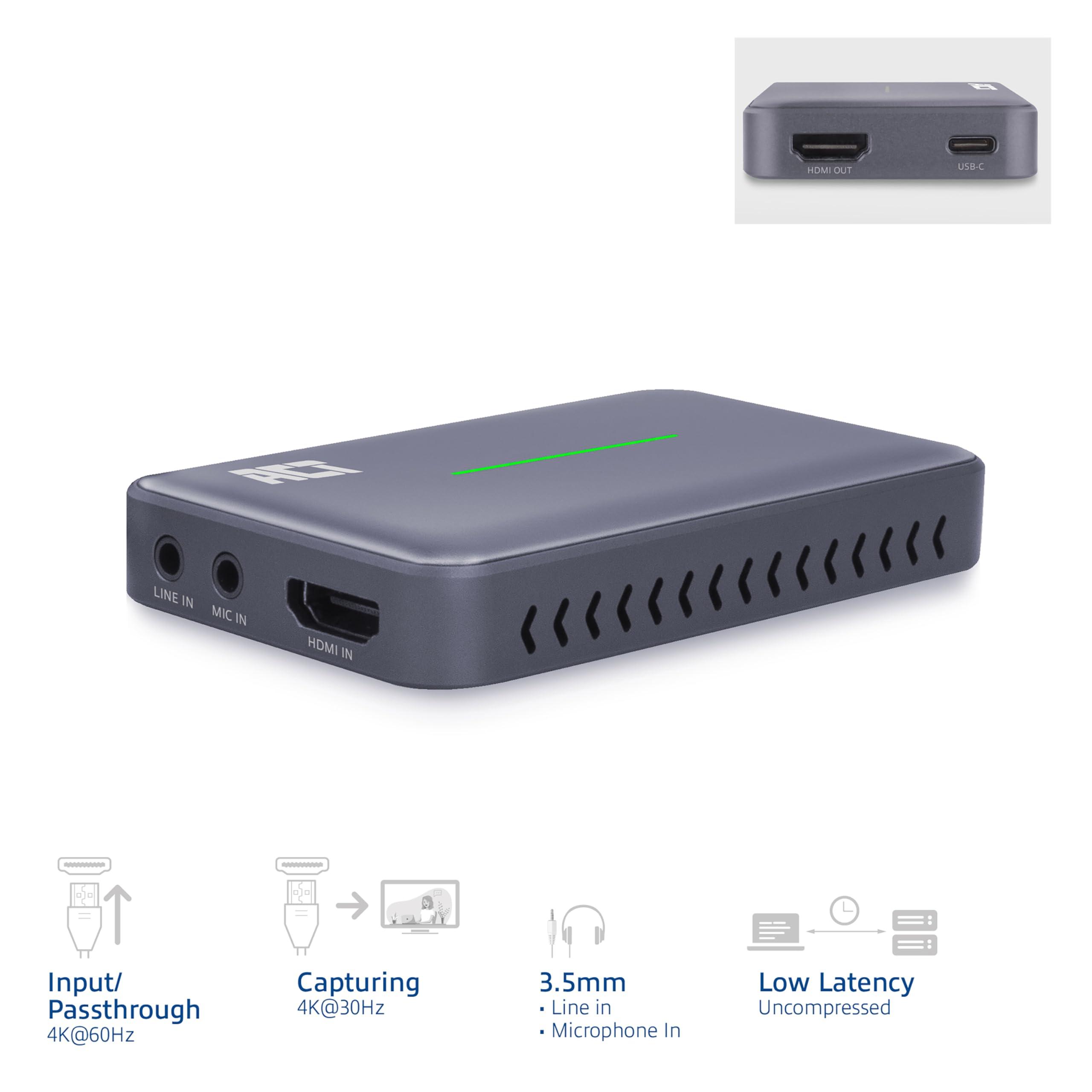 act-video-capture-card-4k-hdmi-loop-out-hdmi-capture-card-con-usb-type-c-scheda-di-registrazione-video-audio-per-streaming-gaming-ps5-xbox-switch-twitch-youtube-obs-ac7600