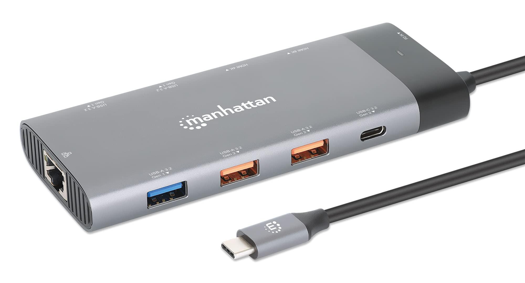 manhattan-130714-replicatore-di-porte-e-docking-station-per-laptop-cablato-usb-3-2-gen-2-3-1-gen-2-type-c-grigio-usb-c-dock-hub-9-port-enet-hdmi-x2-usb-a-x5-c-x2-pd