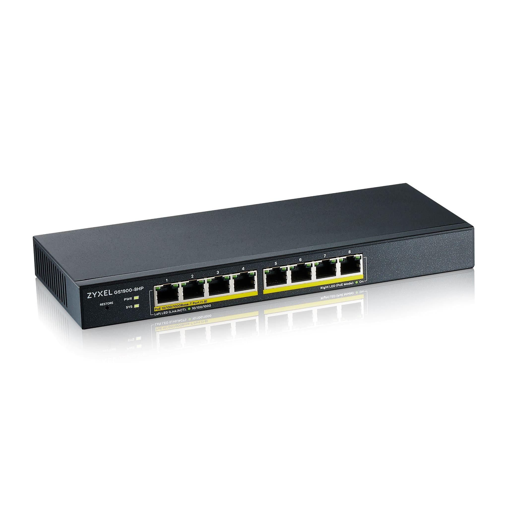 zyxel-8-porte-gigabit-poe-switch-gestione-smart-montaggio-a-parete-da-tavolo-e-senza-ventola-8-porte-poe-con-budget-da-70-w-vlan-igmp-qos-garanzia-a-vita-gs1900-8hp