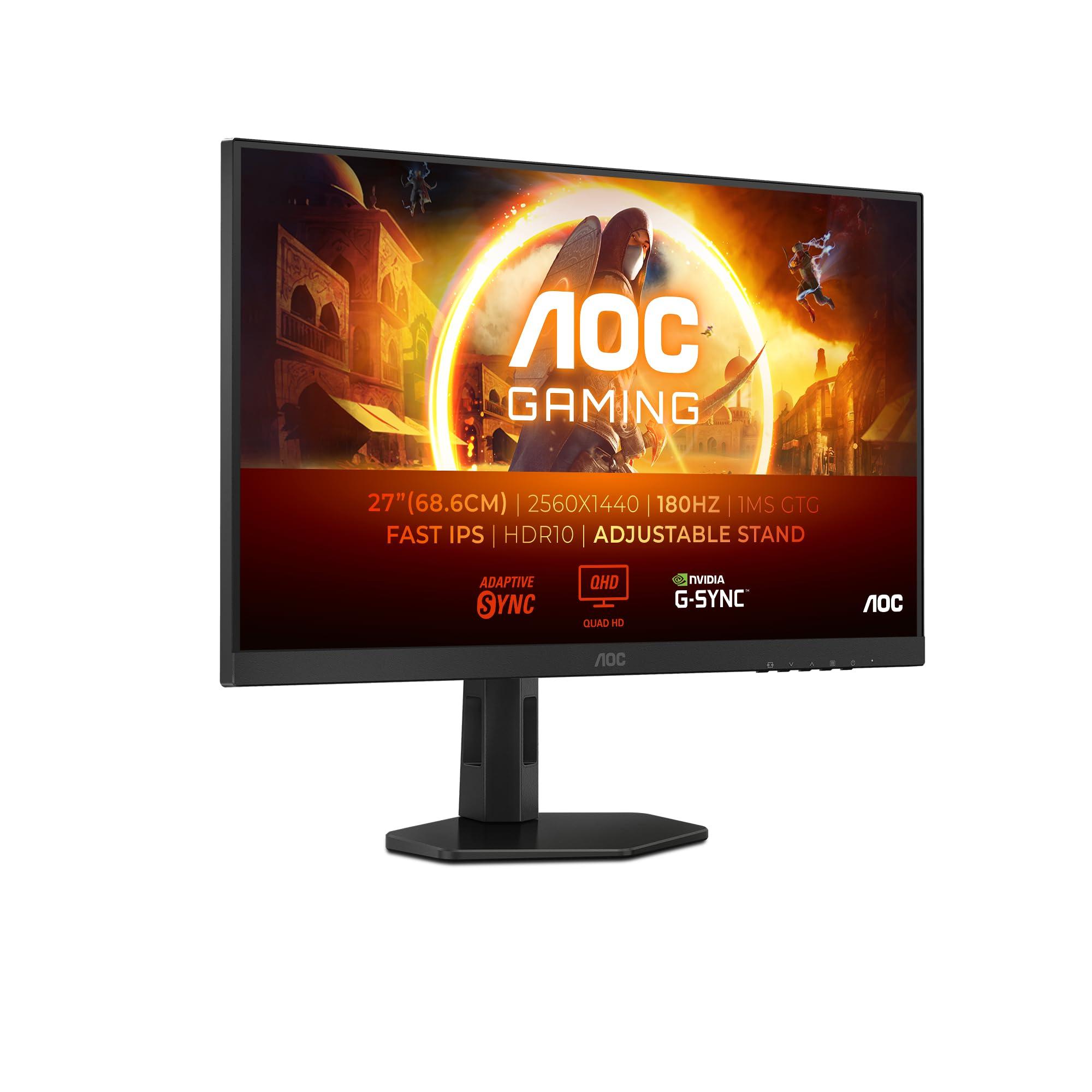aoc-gaming-q27g4xf-monitor-qhd-da-27-pollici-180-hz-0-5-ms-freesync-prem-g-sync-comp-hdr10-2560x1440-displayport-hdmi-regolabile-nero-grigio-27-pollice-qhd-supporto-fisso