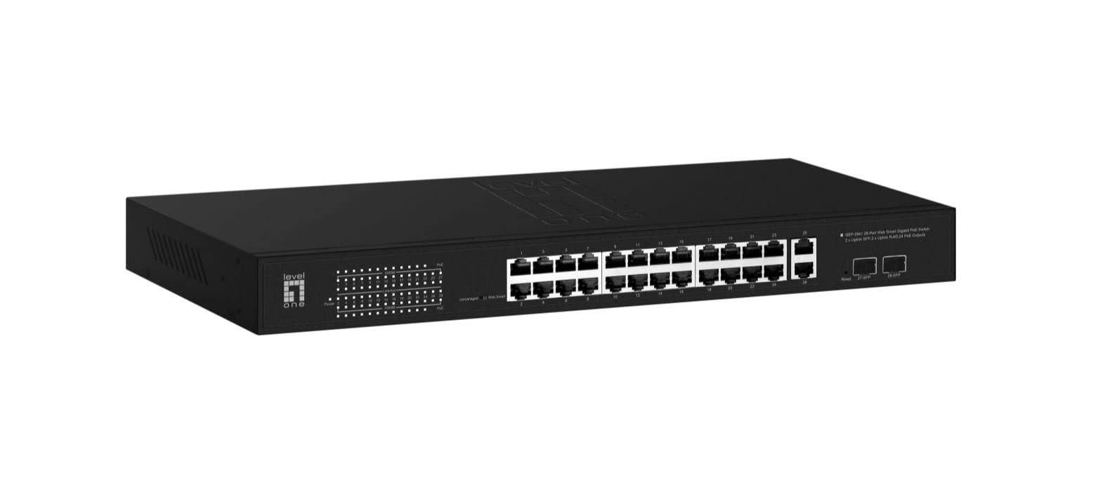 levelone-gep-2841-switch-gestionado-l2-gigabit-ethernet-10-100-1000-energia-sobre-ethernet-poe-1u-negro