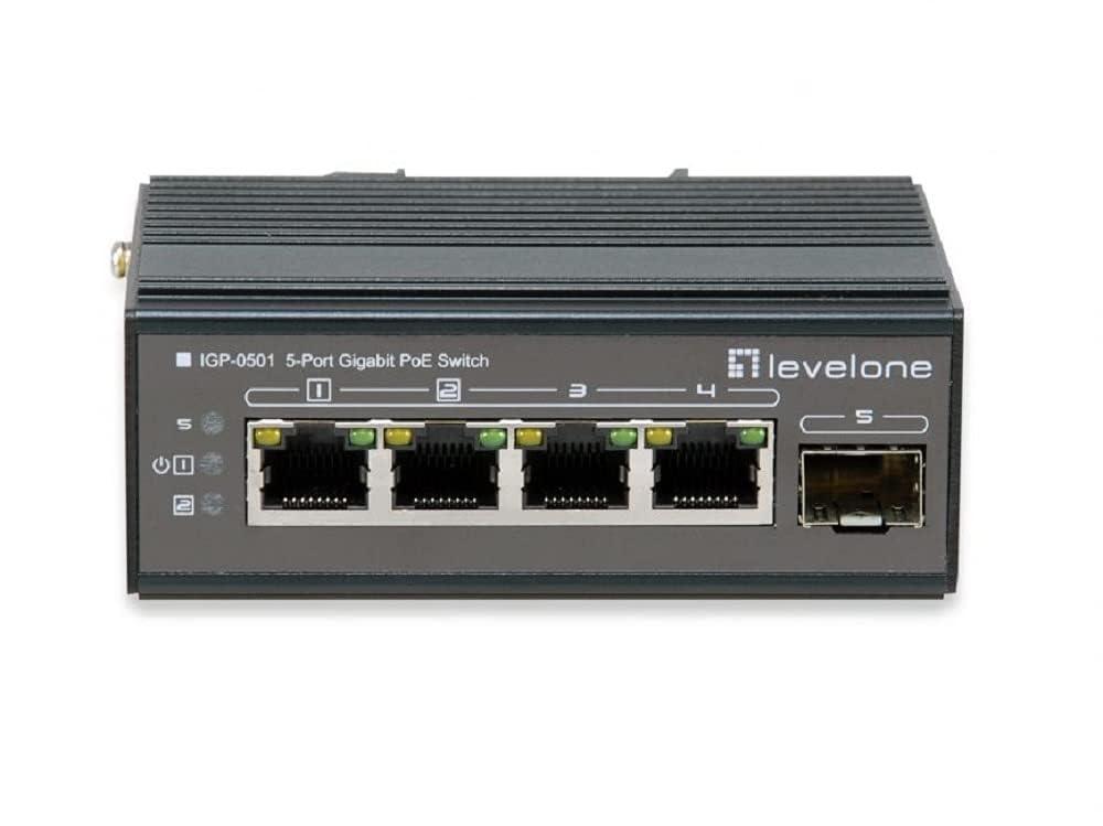 level-one-igu-0501-switch-di-rete-5-porte-gigabit-poe-din-rail-da-30-c-a-65-c-gigabit-ethernet-10-100-1000-power-over-ethernet-poe-nero