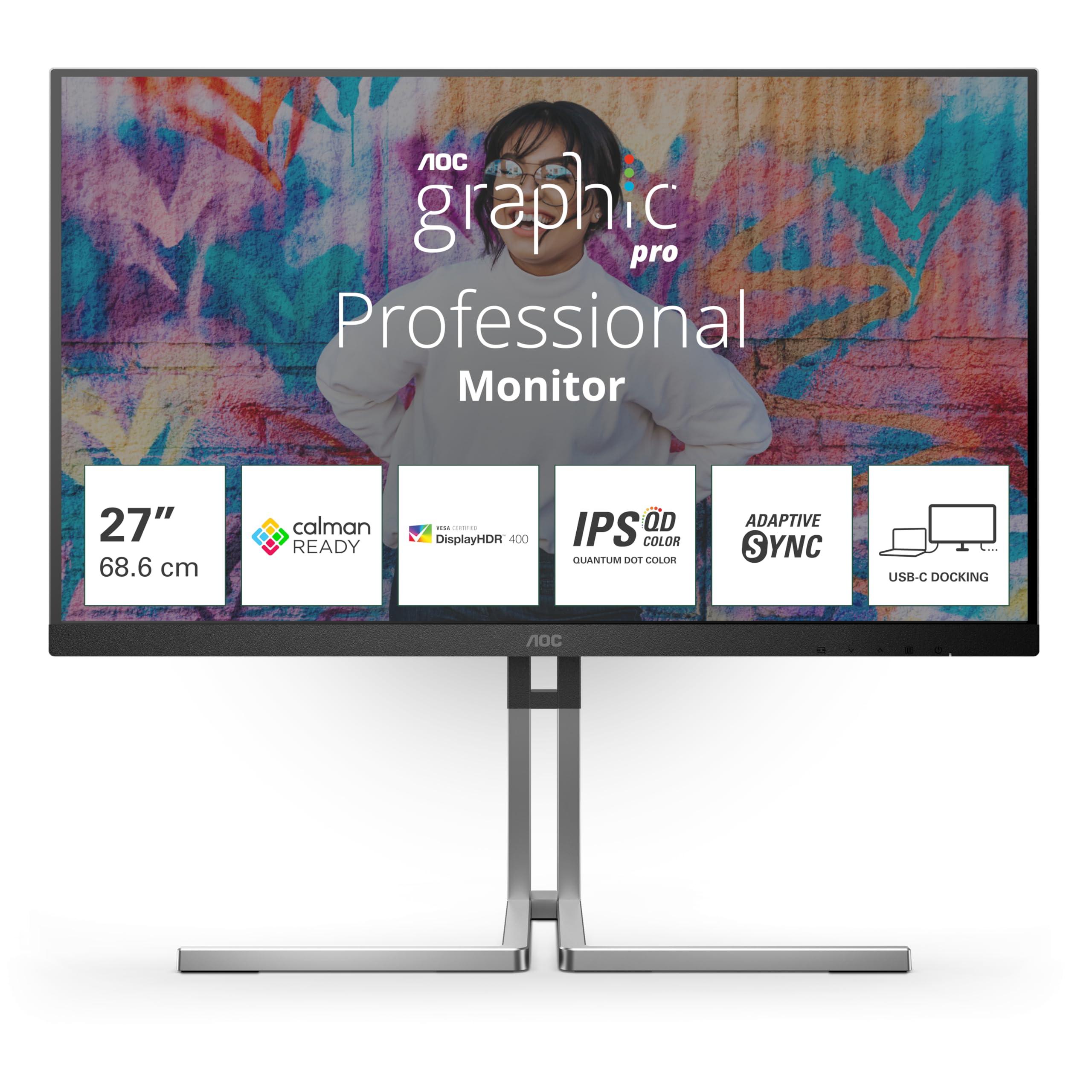aoc-q27u3cv-graphic-pro-monitor-qhd-da-27-pollici-altoparlante-altezza-regolabile-hdr400-2560x1440-75-hz-hdmi-displayport-ingresso-uscita-usb-c-96-w-pd-hub-usb-nero-27-pollice-qhd-ips