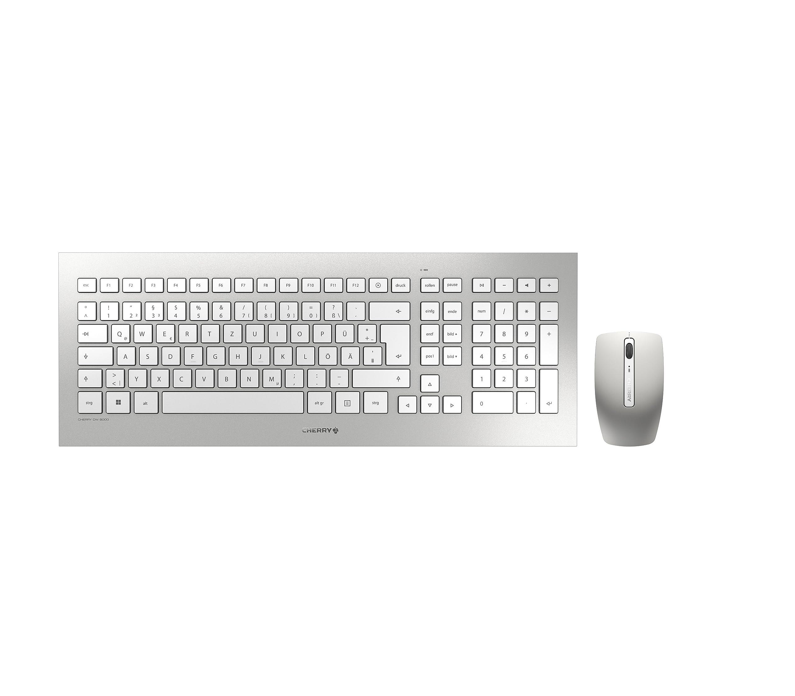cherry-dw-8000-tastiera-rf-wireless-qwertz-tedesco-argento-bianco