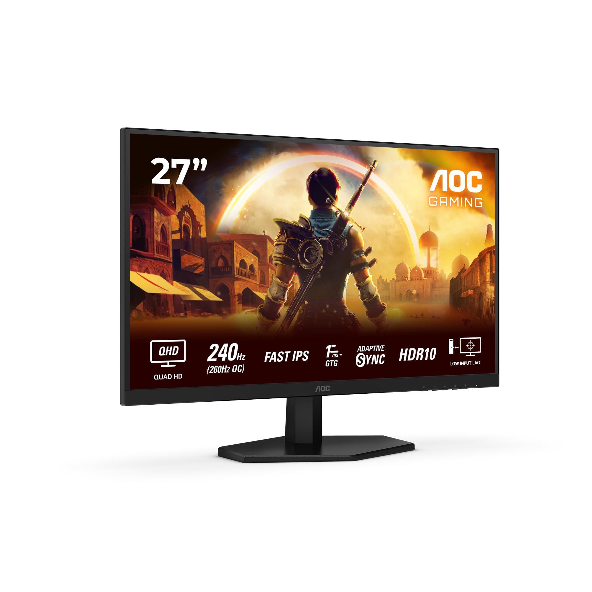aoc-gaming-q27g42ze-monitor-gaming-quad-hd-da-27-pollici-240-hz-1-ms-comp-g-sync-hdr10-2560x1440-nero-rosso-27-inch-qhd-fast-ips-260-hz-supporto-fisso
