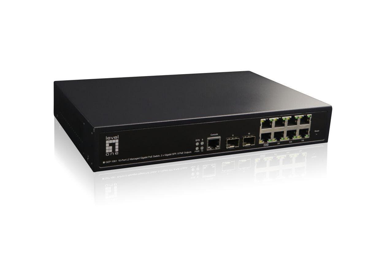 levelone-gep-1061-switch-di-rete-10-porte-l2-gigabit-poe-gestito-2-x-gigabit-sfp-8-uscite-poe-180-w-poe