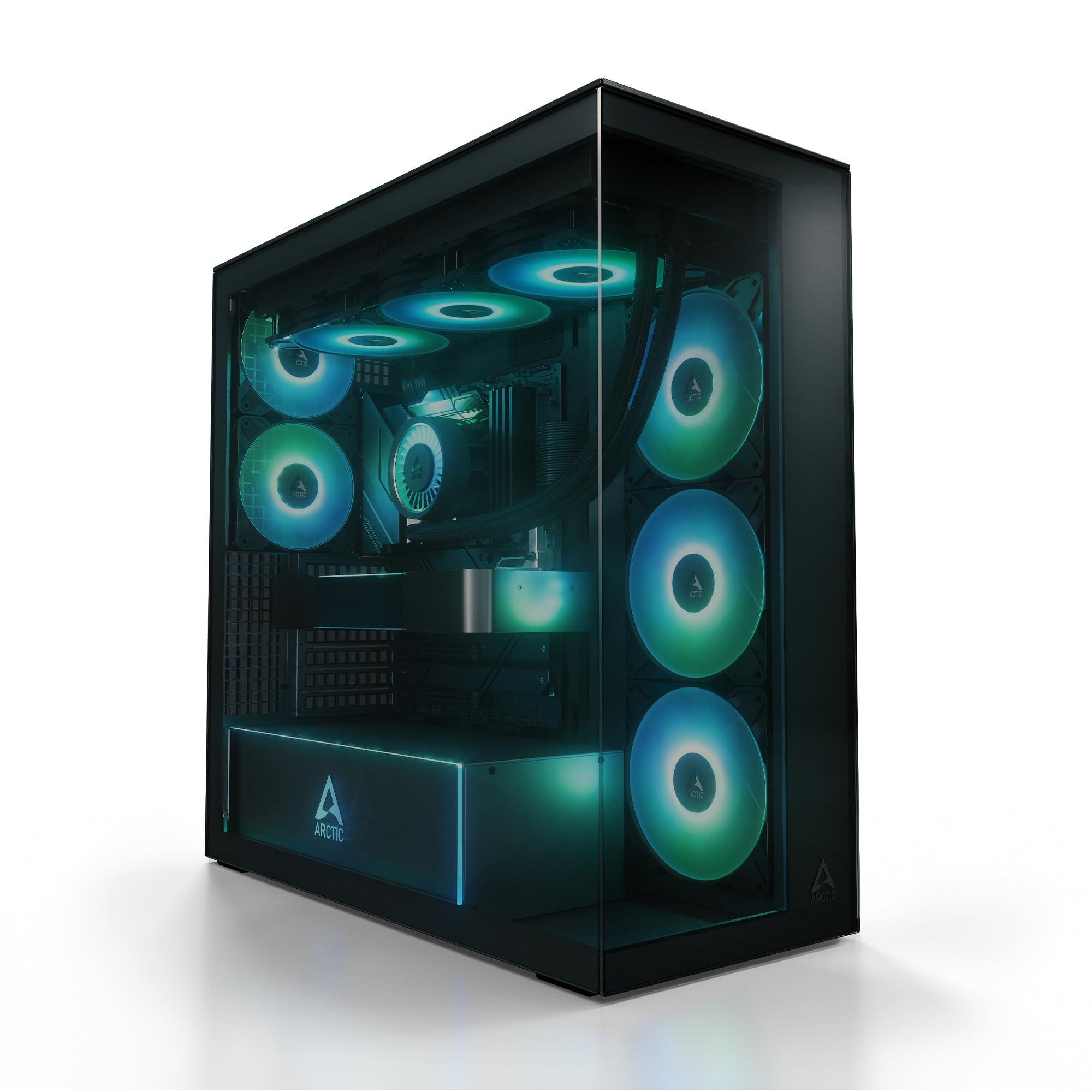 arctic-xtender-black-case-per-pc-vetro-panoramico-temperato-supporto-per-radiatore-2-x-420-mm-torre-midi-e-atx-5x-ventole-a-rgb-preinstallate-nero
