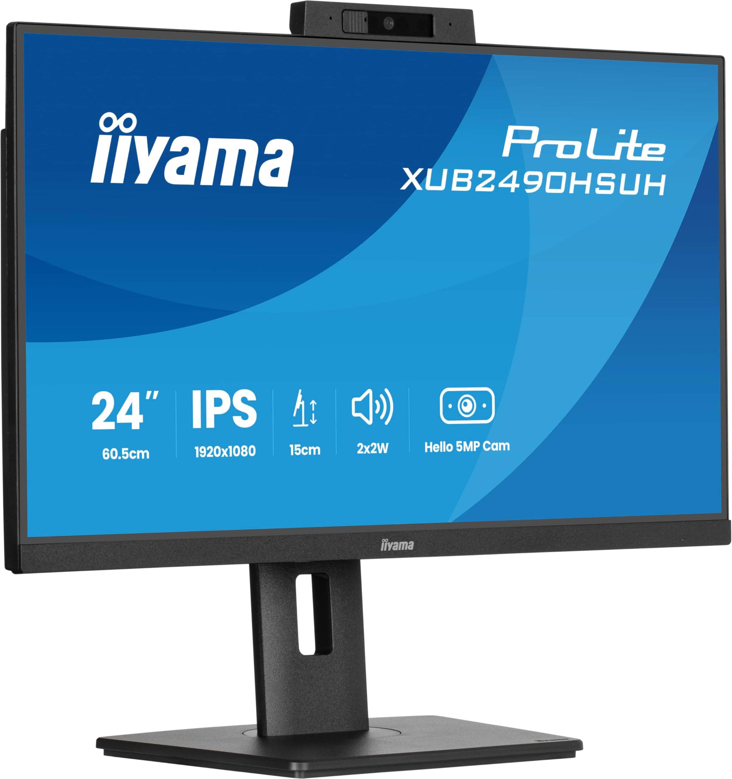 iiyama-prolite-xub2490hsuh-b2-monitor-led-ips-full-hd-100h-hdmi-dp-usb-3-2-con-regolazione-dell-altezza-pivot-windows-hello-5-mp-webcam-adaptive-sync-nero