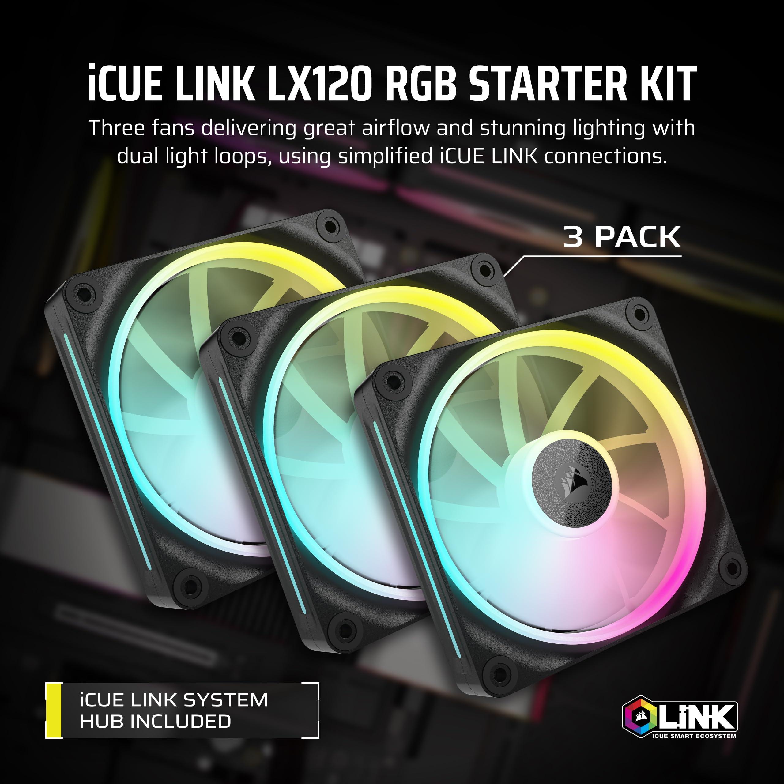 corsair-icue-link-lx120-rgb-120-mm-pwm-ventole-confezione-tripla-doppio-anello-luminoso-include-icue-link-system-hub-tecnologia-corsair-airguide-nero