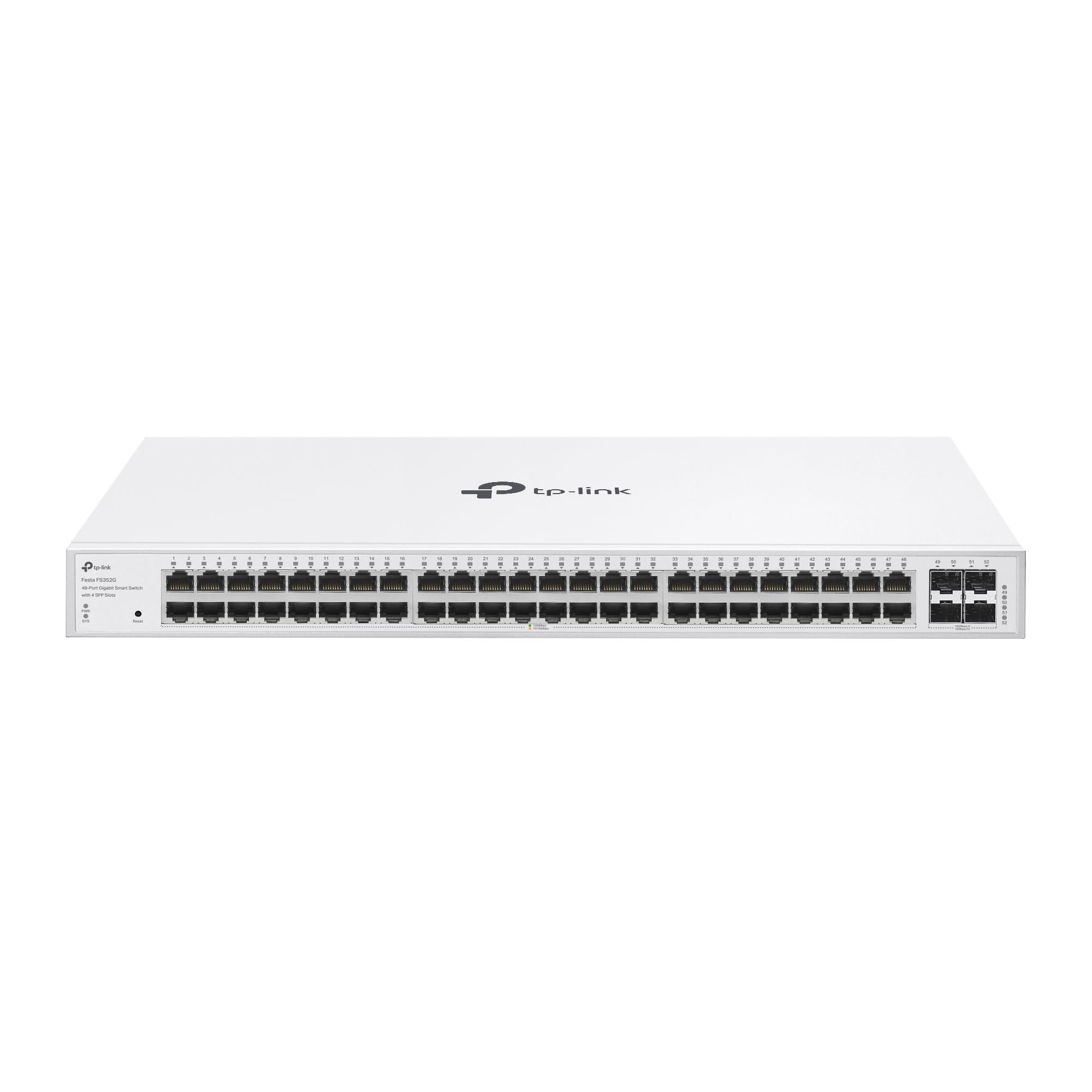 tp-link-smart-switch-52-porte-gigabit-con-48rj45-poe-zero-touch-provision-self-organizing-network-static-routing-vlan-acl-igmp-snooping-gestione-centralizzata-gratuita-del-cloud-festa-fs352g
