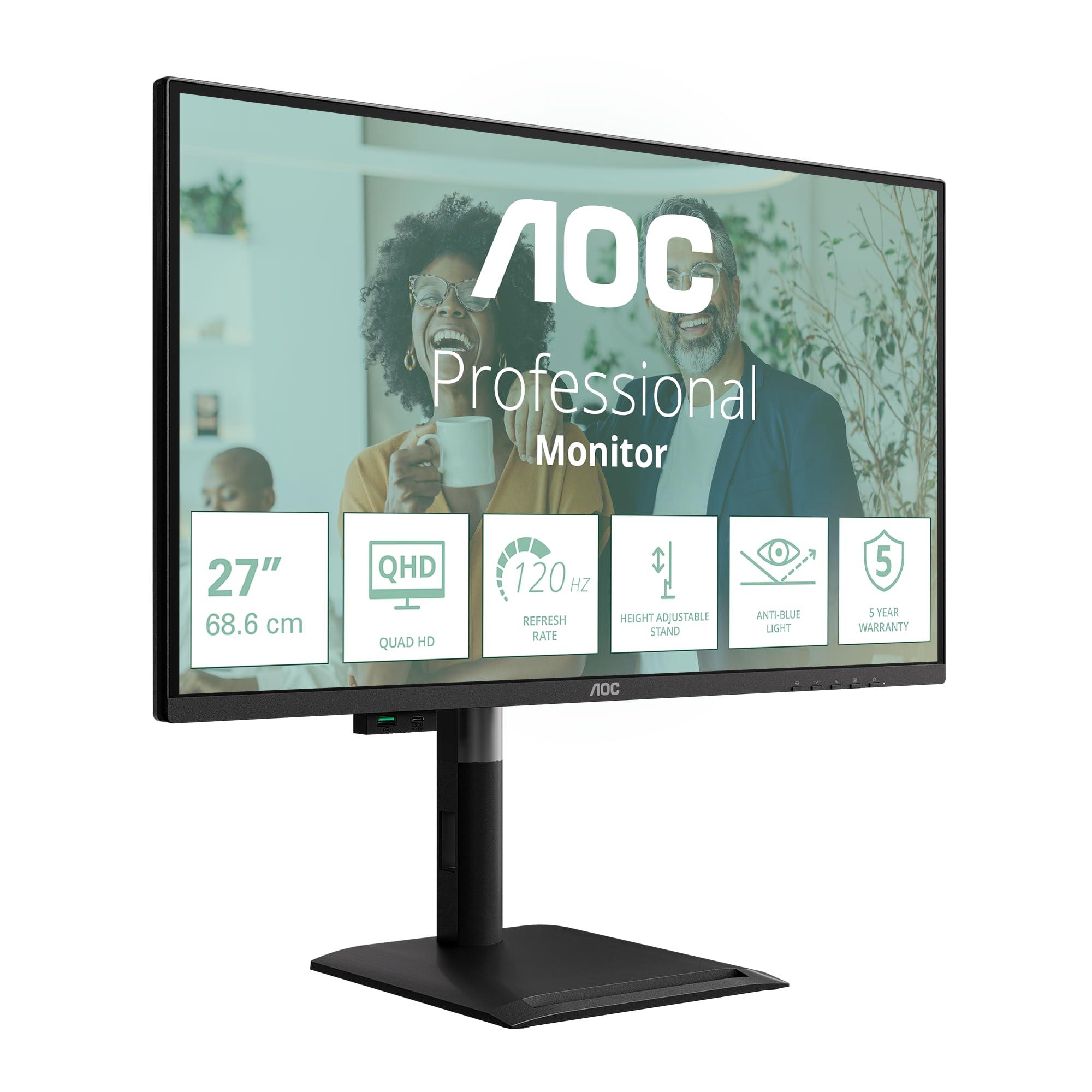 monitor-aoc-q27p4cv-da-27-pollici-wqhd-usb-c-120-hz-pannello-ips-gtg-4-ms-sinc-adattiva-modalita-hdr-regolazione-dell-altezza-altoparlanti-2560-x-1440-hdmi-1x-2-0-dp-1-4-hub-usb-nero