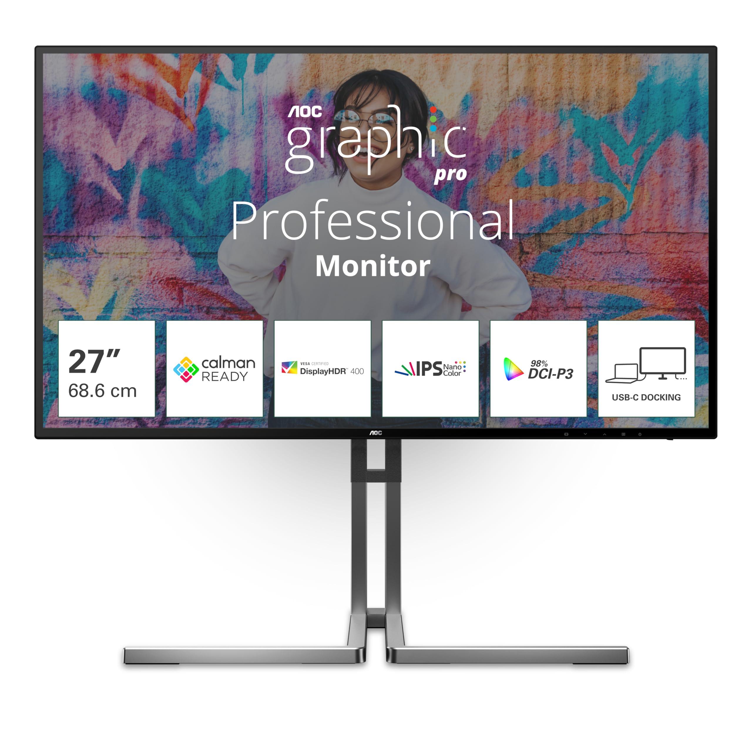 aoc-graphic-monitor-u27u3cv-27-pollici-3840x2160-fhd-60hz-nano-ips-panel-4ms-gtg-usb-hub-speakers-height-adjustment-hdmi2x-2-0-dp-1x-1-4-adaptive-sync-vesa-hdr400-certified-nero-argento